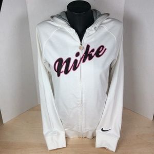 Nike Womens Full Zip Hoodie Size XL With Pockets White Black Pink